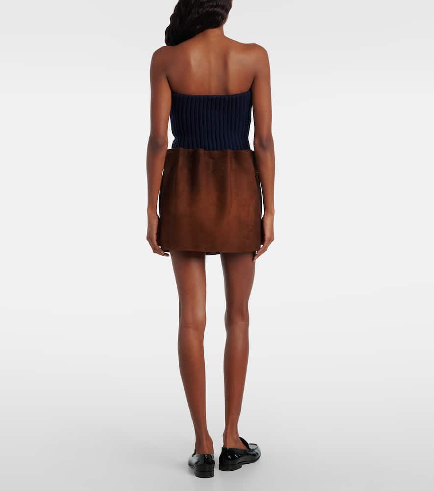 Prada Pearl-embellished Knit Wool-cashmere Bustier Top In Blue