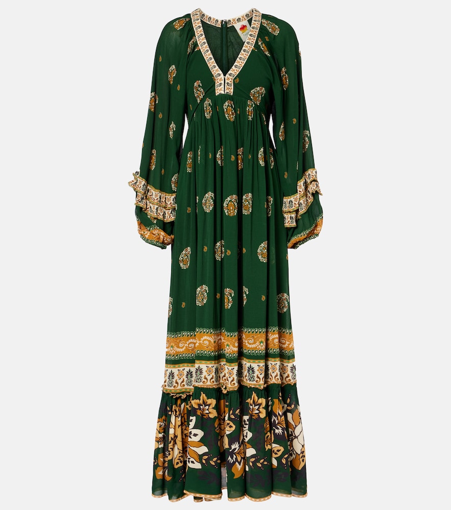 Farm Rio Ayla Green ruffled maxi dress
