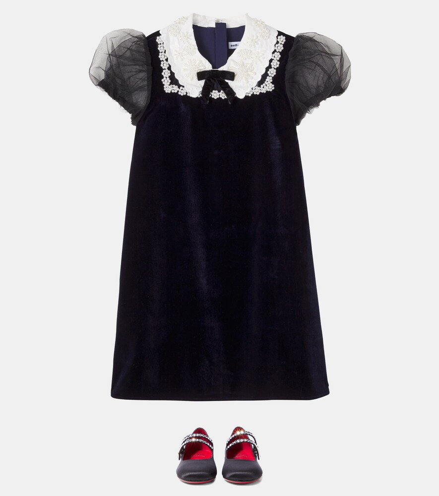  Self-portrait Kids Self-portrait Kids Verziertes Kleid Aus Samt Mit Tüll 