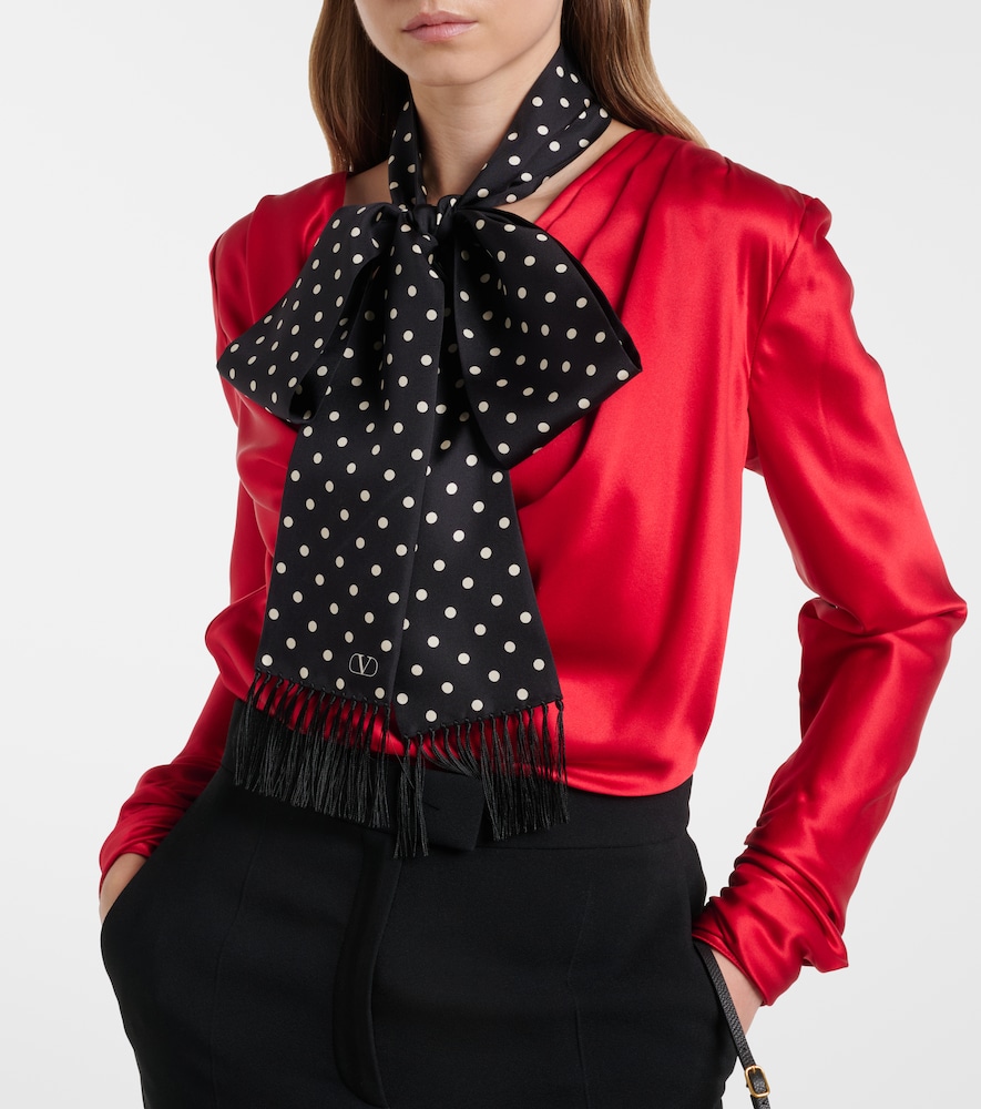 Valentino Fringed polka-dot silk scarf