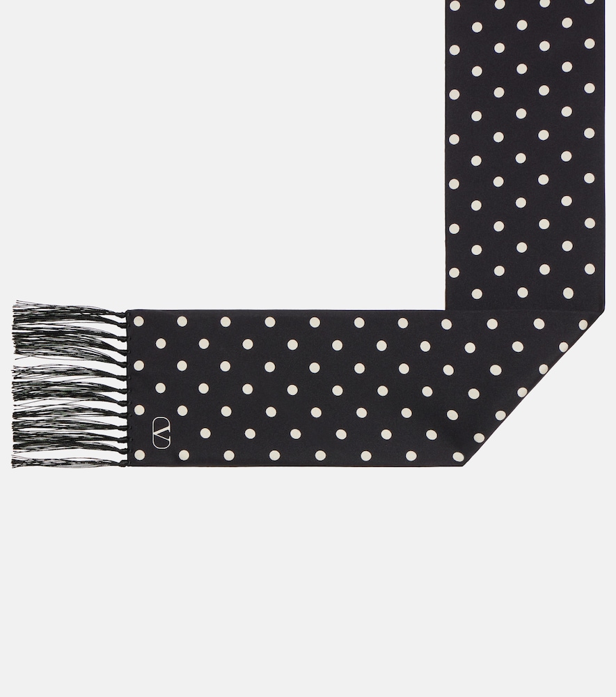  Valentino Valentino Fringed Polka-dot Silk Scarf 
