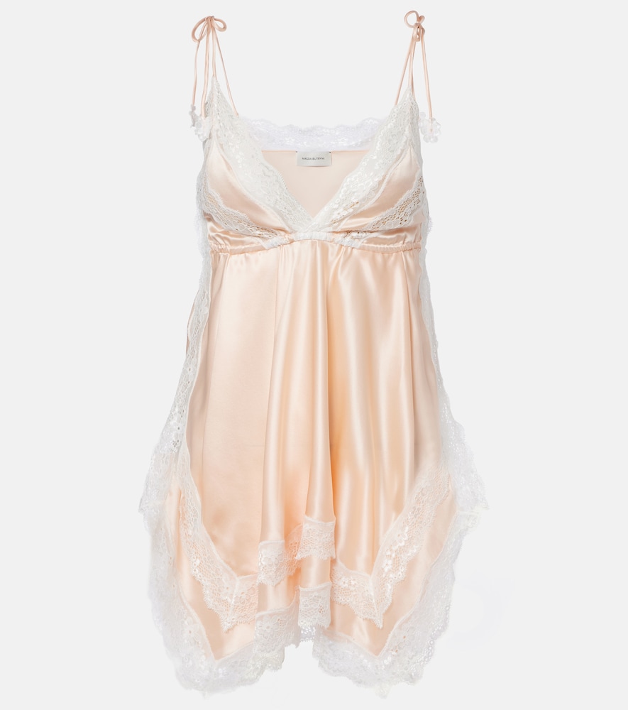 Top aus Seidensatin mit Spitze