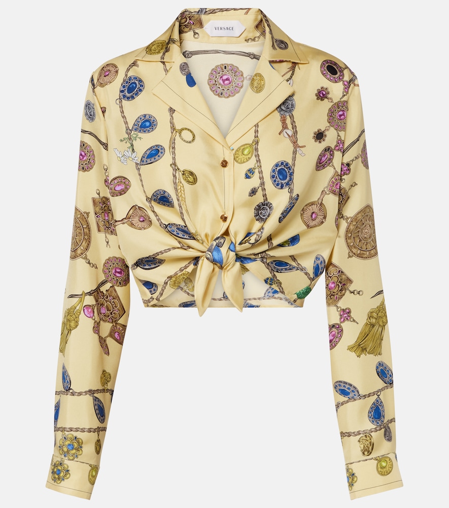 Versace Bedruckte Bluse Aus Seiden-Twill Bedruckt Damen Gelb Xxs