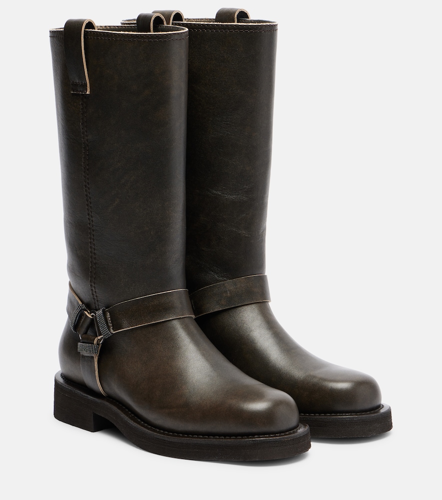 Brunello Cucinelli Stivali in pelle con monili