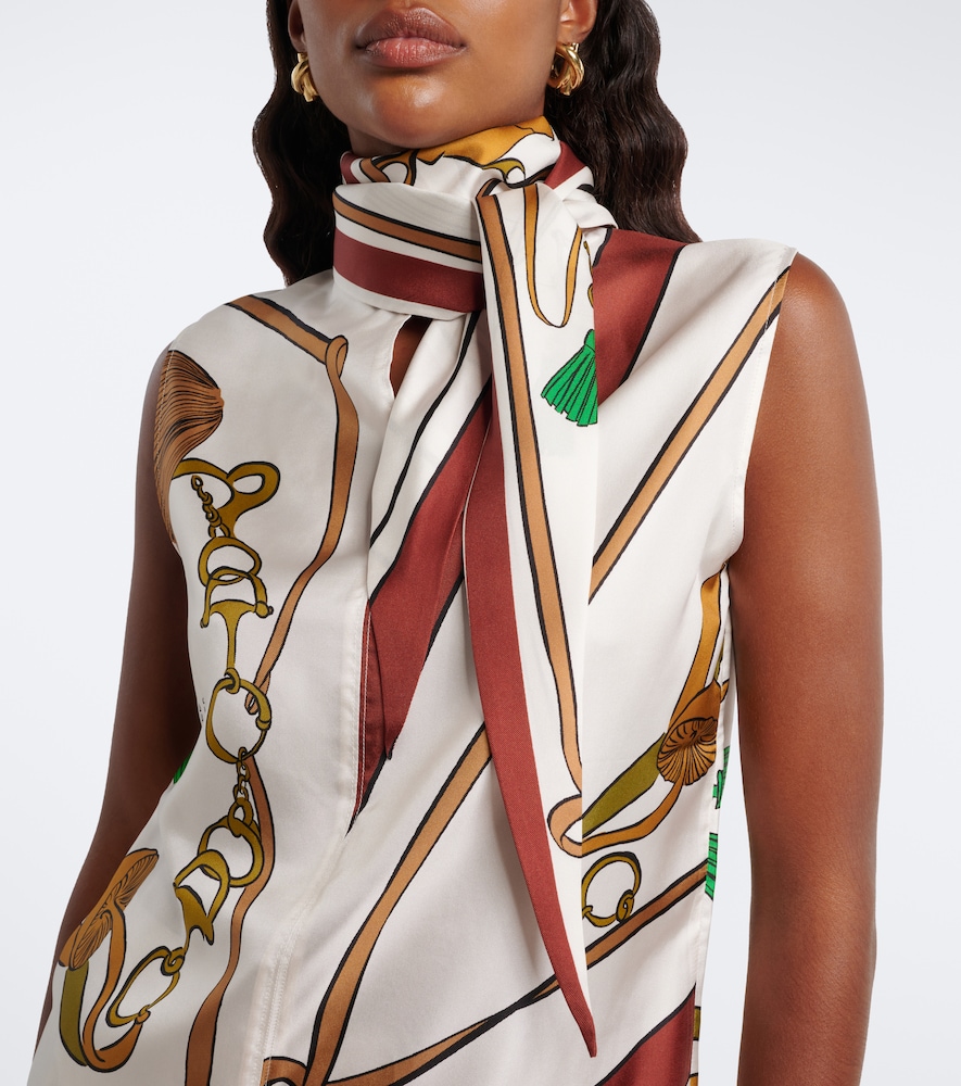 Cosmic Funghi Printed Tie-Neck Silk Twill Top