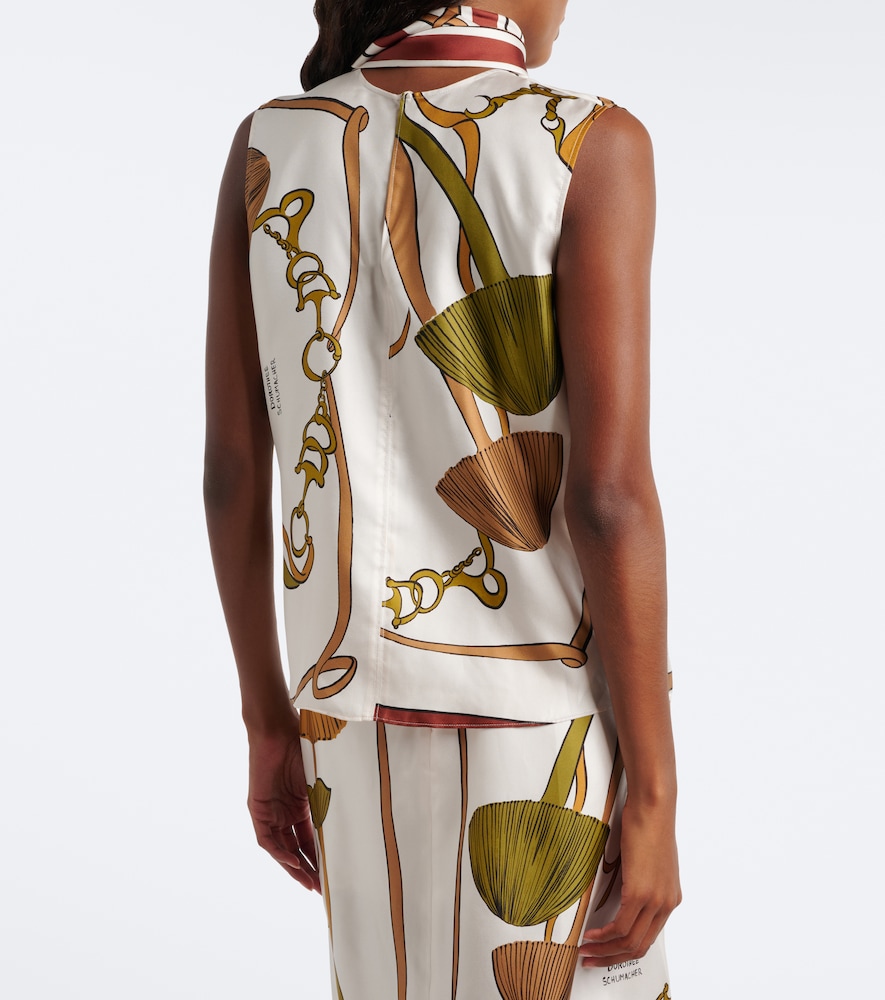 Cosmic Funghi Printed Tie-Neck Silk Twill Top