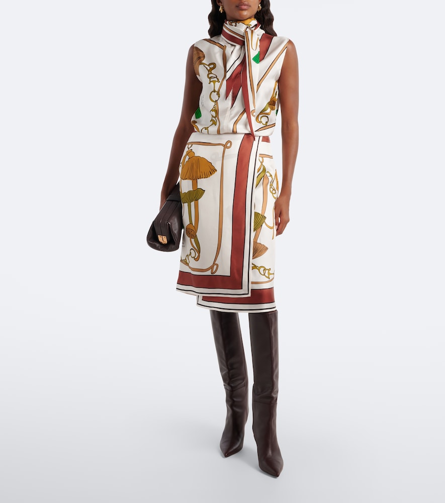 Cosmic Funghi Printed Tie-Neck Silk Twill Top