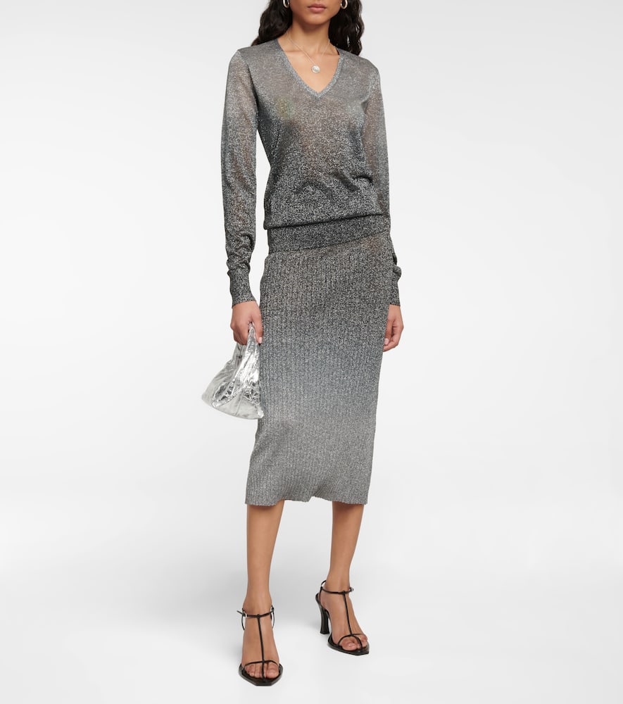 Shop Joseph Metallic Midi Skirt In Silver