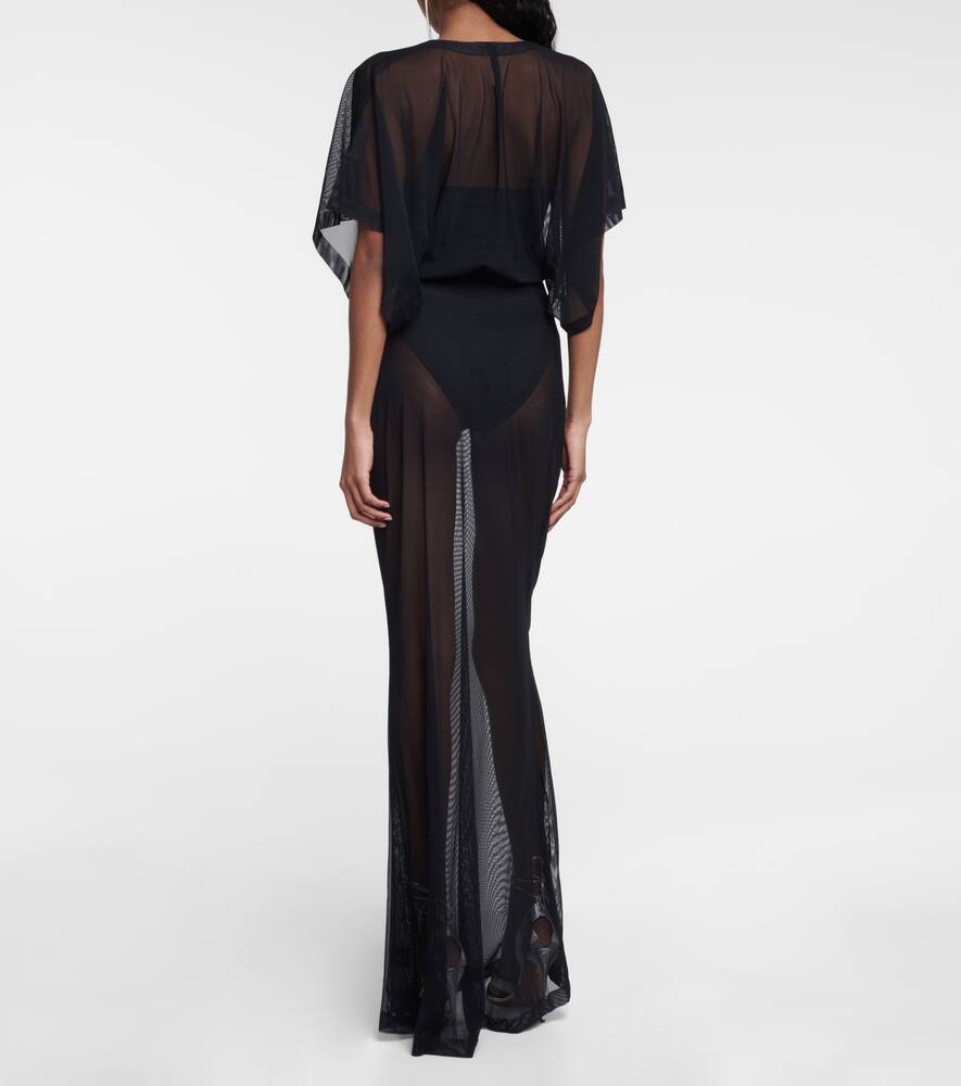 Shop Norma Kamali Obie Semi-sheer Maxi Dress In Black Mesh