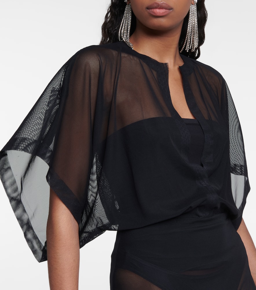 Norma Kamali Obie Semi-sheer Maxi Dress In Black Mesh