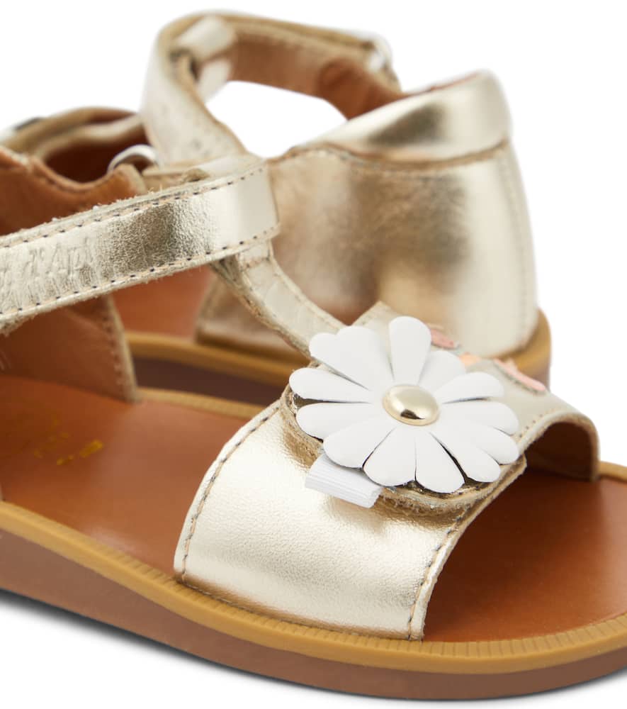 Pom D'api Poppy Daisy Metallic Leather Sandals In Gold