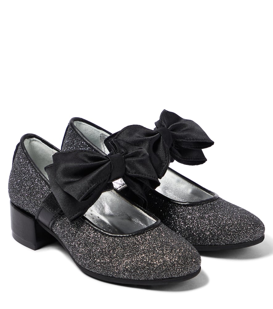 Monnalisa Bow-detail 30mm Block-heel Ballerina Shoes In Black