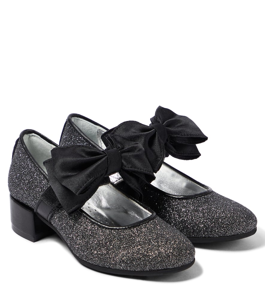 MONNALISA BOW-TRIMMED GLITTER BALLET FLATS