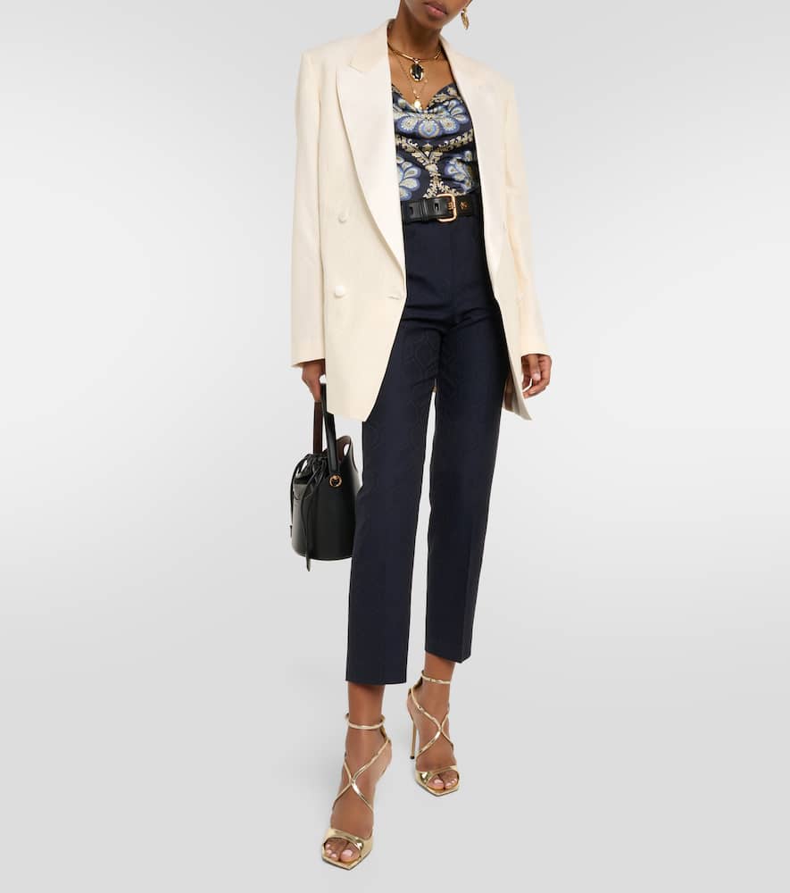 Etro Printed Jersey Open-neck Knit Top In Blue
