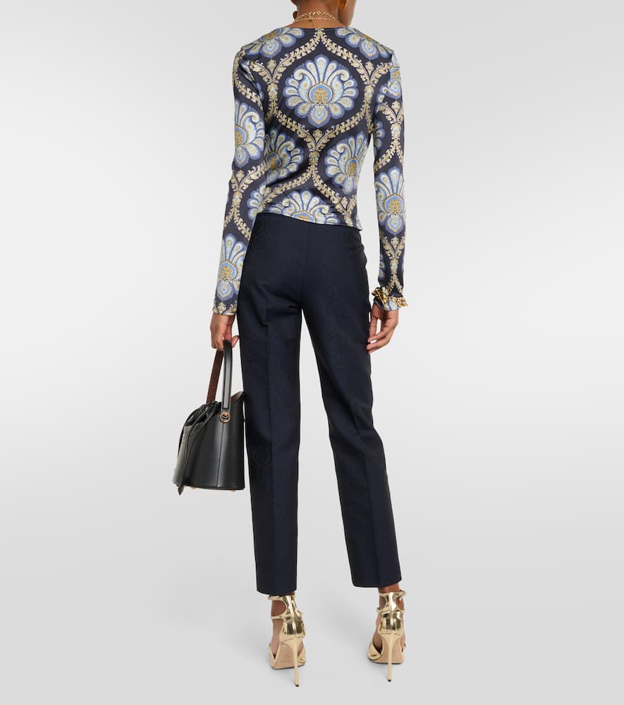 Etro Printed Jersey Open-neck Knit Top In Blue
