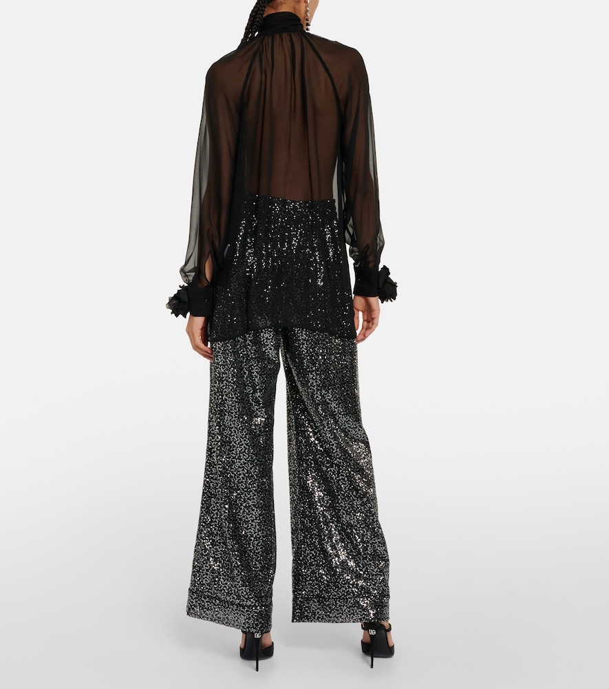 Dolce&Gabbana Floral-Appliqué Silk Chiffon Blouse