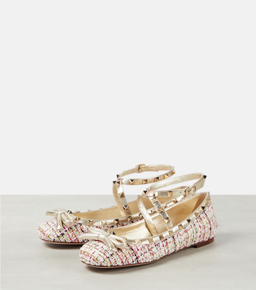 Valentino Rockstud Tweed Ballet Flats In Multicoloured