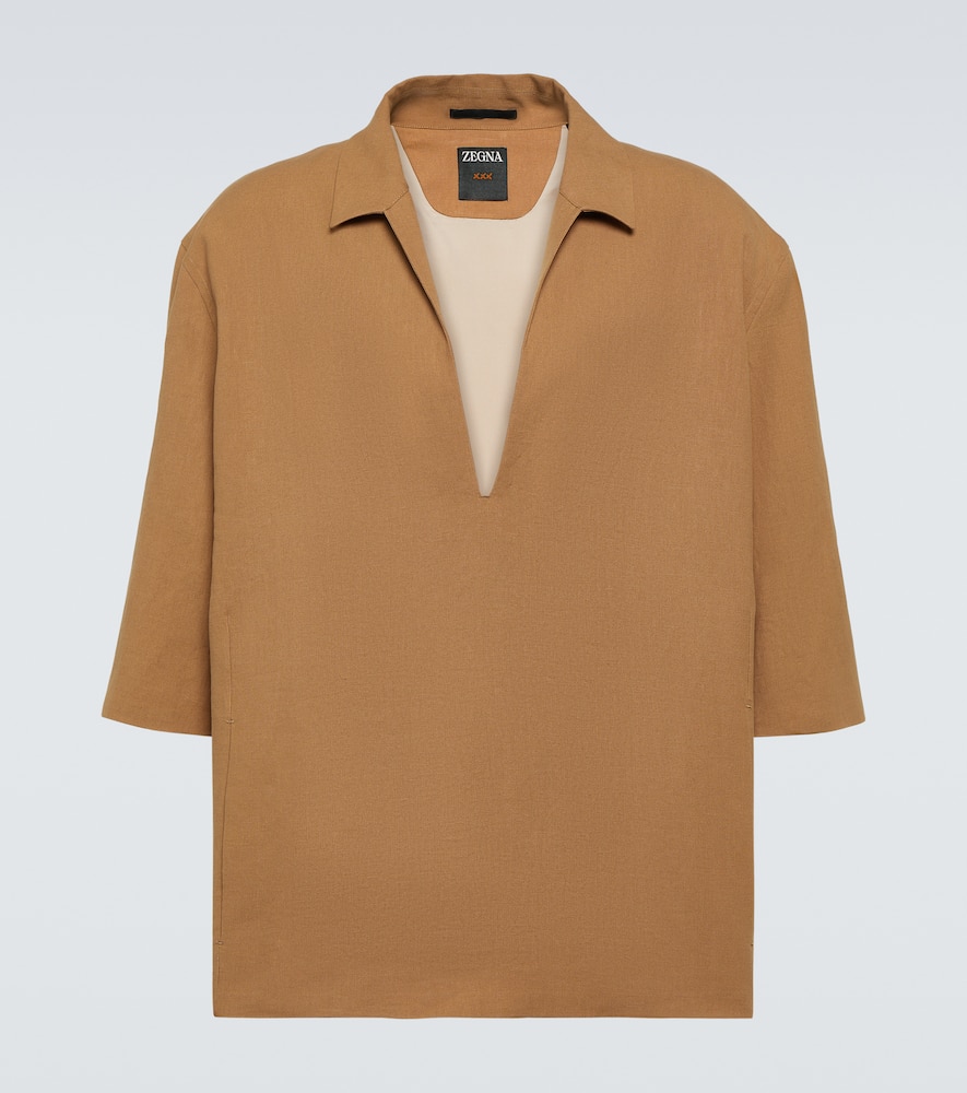 Zegna Linen Bowling Shirt In Beige