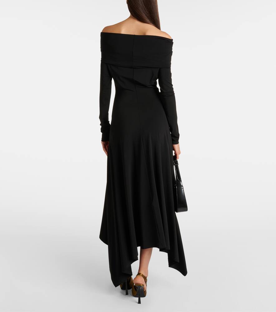 Max Mara Jersey Dress With Asymmetrical Hem And Off-shoulder Neckline In Black