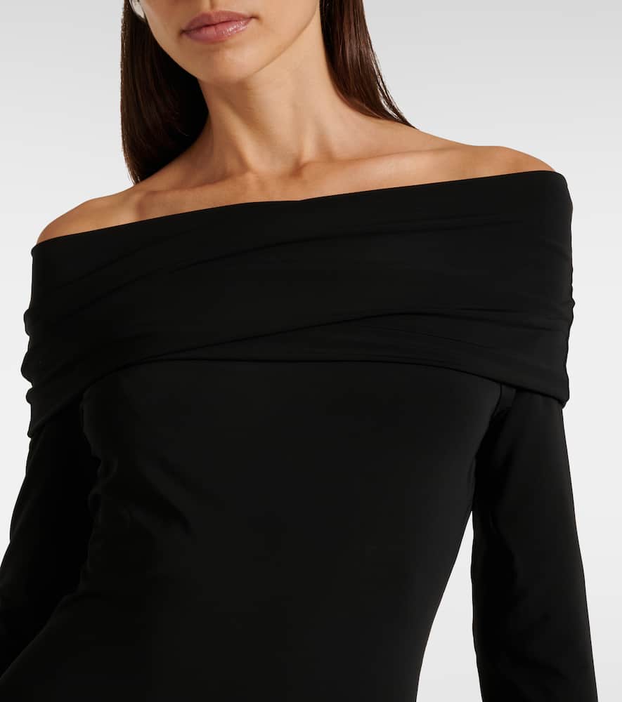Max Mara Jersey Dress With Asymmetrical Hem And Off-shoulder Neckline In Black