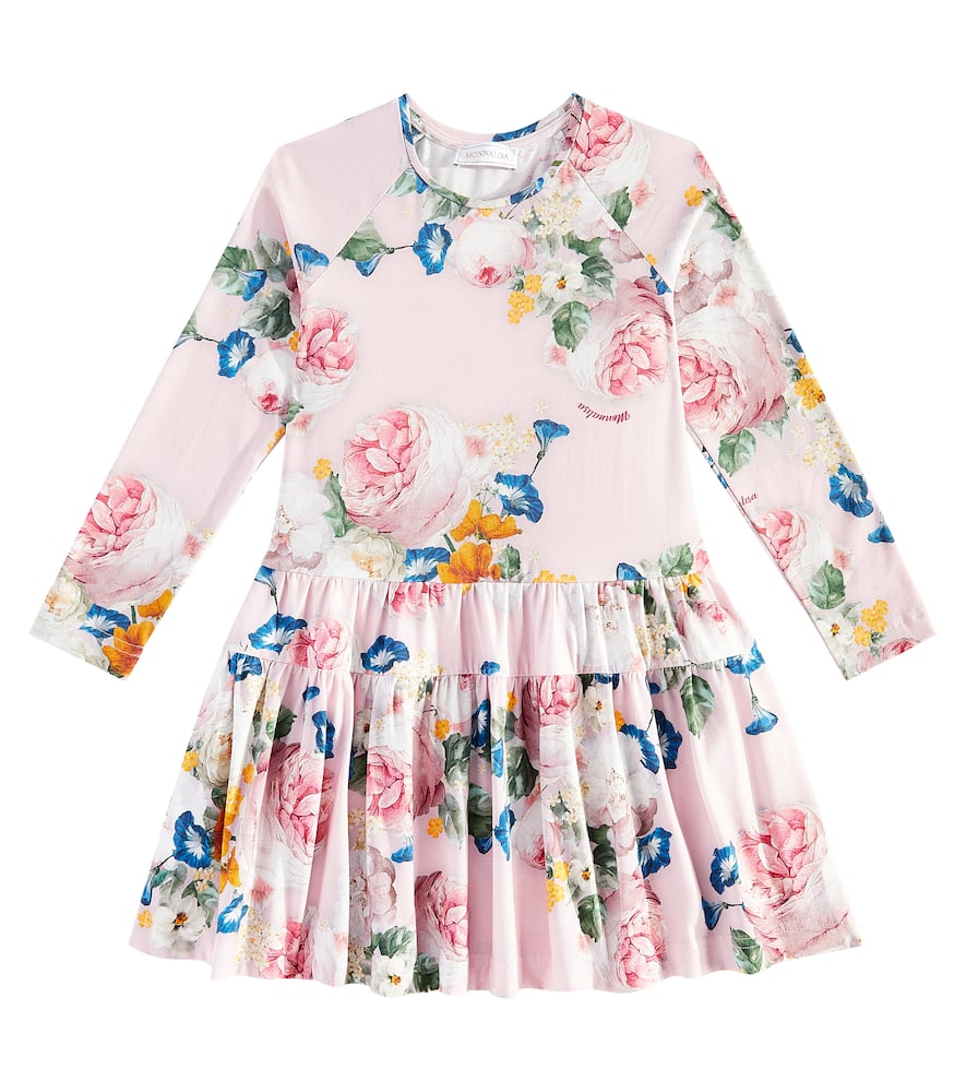 Monnalisa Floral Cotton-blend Dress In Multicoloured