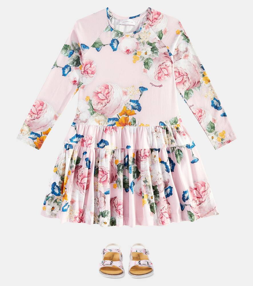 Monnalisa Floral Cotton-blend Dress In Multicoloured