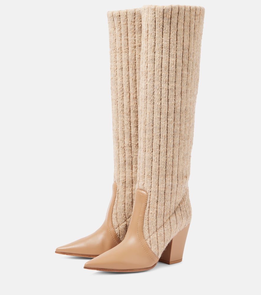 Gianvito Rossi Leather-trimmed Knee-high Boots In Brown