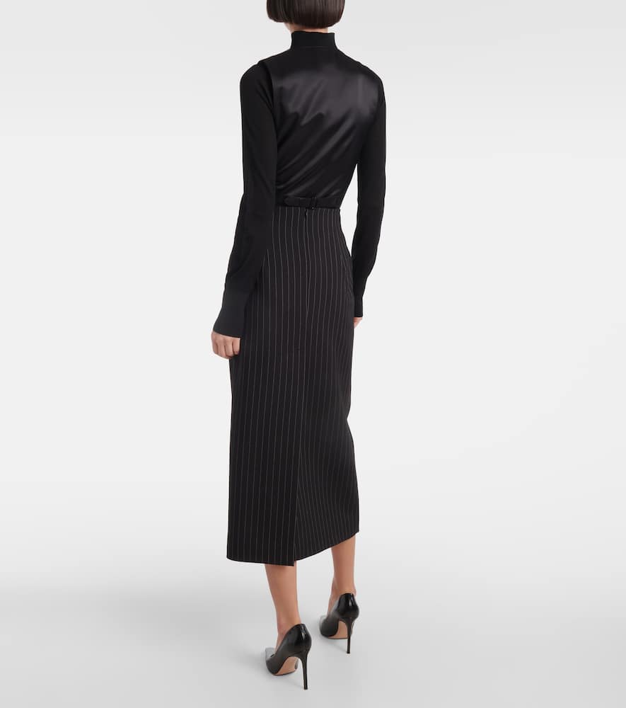 Shop Wardrobe.nyc Wardrobe. Nyc Contour Pinstripe Wool Midi Skirt In Black