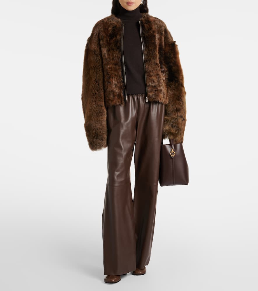 Nour Hammour Dianne Cropped Shearling Jacket In Brown