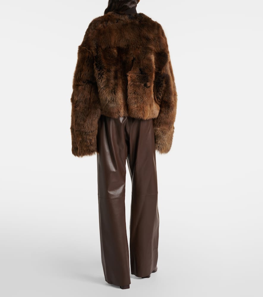 Nour Hammour Dianne Cropped Shearling Jacket In Brown