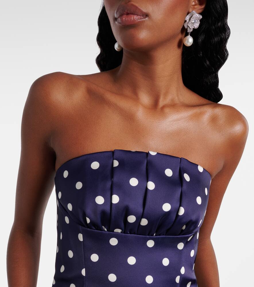 Shop Self-portrait Polka-dot Strapless Cocktail Dress In Blau