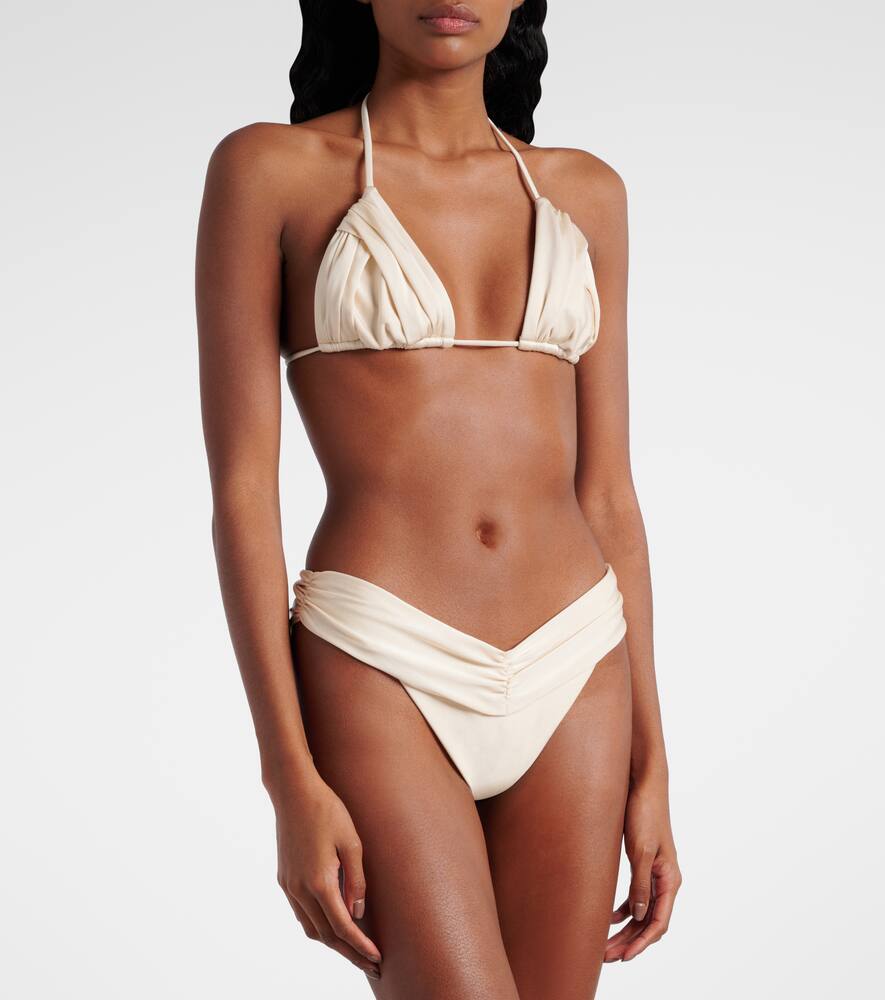 Bananhot Jasmin Ruched Triangle Bikini Top In Neutral