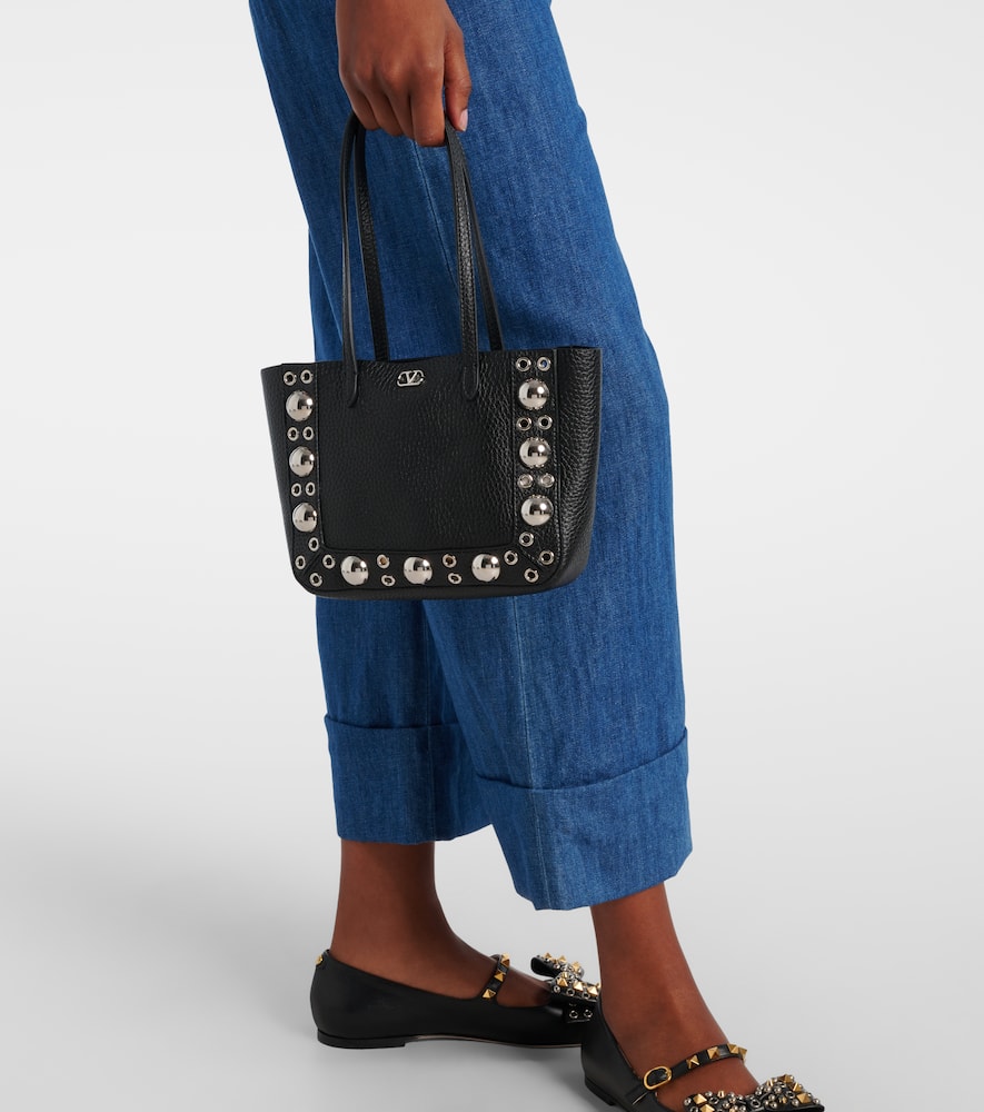 Valentino Nellcote Studded Leather Mini Tote Bag In Black