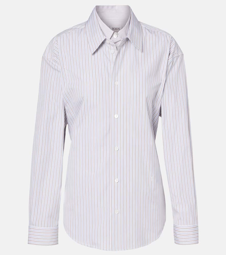 Tod's Belted Striped Cotton Poplin Shirt In Gray