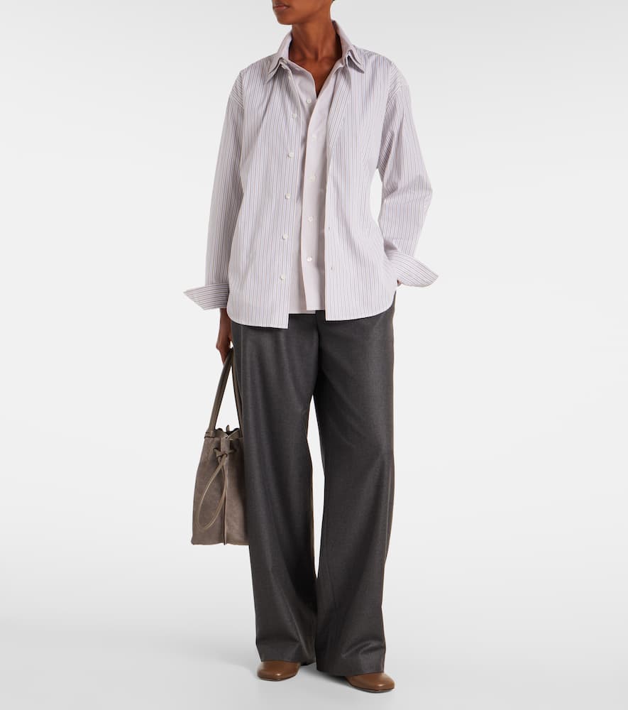 Tod's Belted Striped Cotton Poplin Shirt In Gray