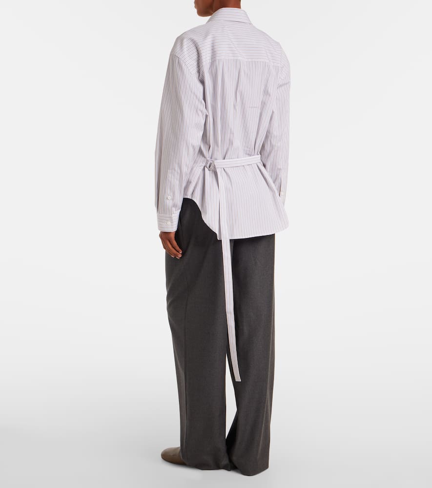 Tod's Belted Striped Cotton Poplin Shirt In Gray