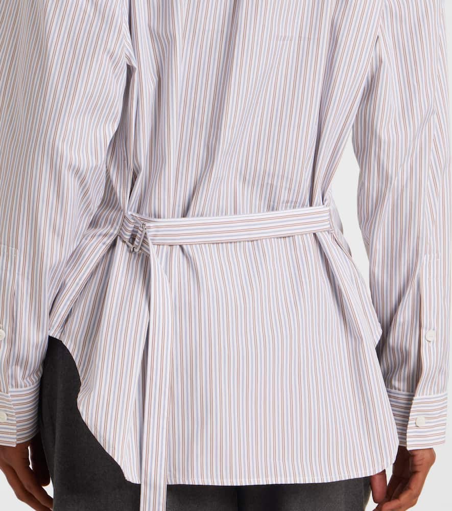 Tod's Belted Striped Cotton Poplin Shirt In Gray
