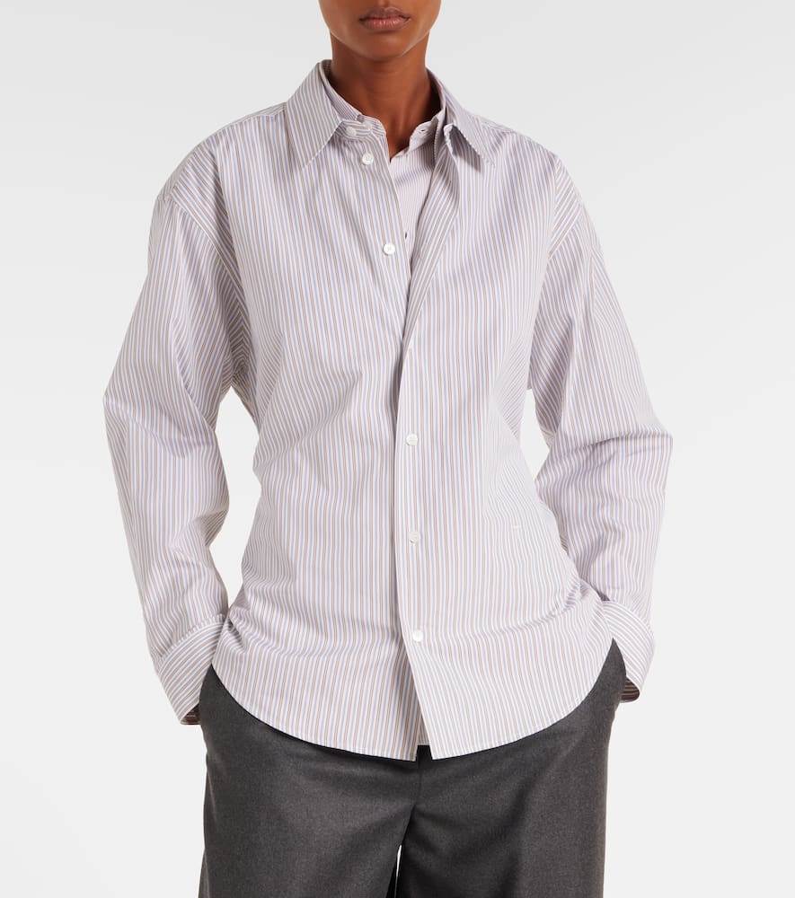 Tod's Belted Striped Cotton Poplin Shirt In Gray