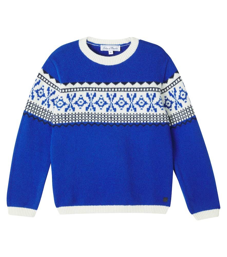 Tartine Et Chocolat Jacquard Wool Sweater In Blue
