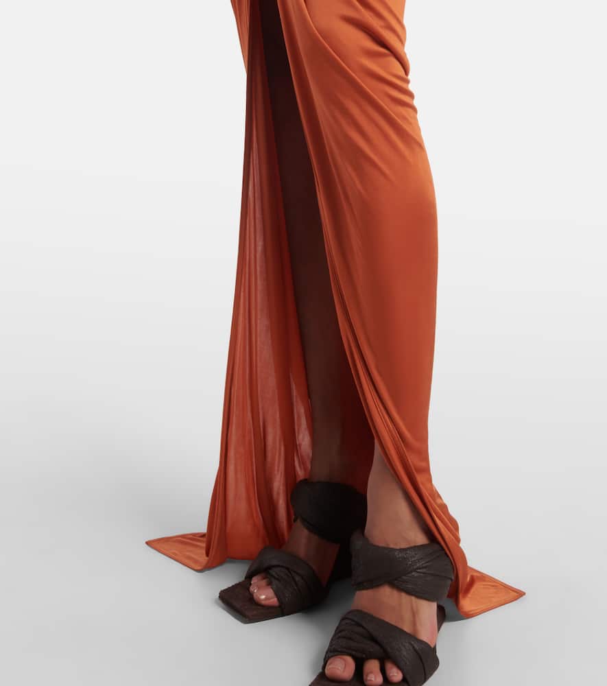 Rick Owens Avra Ruched One-shoulder Jersey Gown In Orange