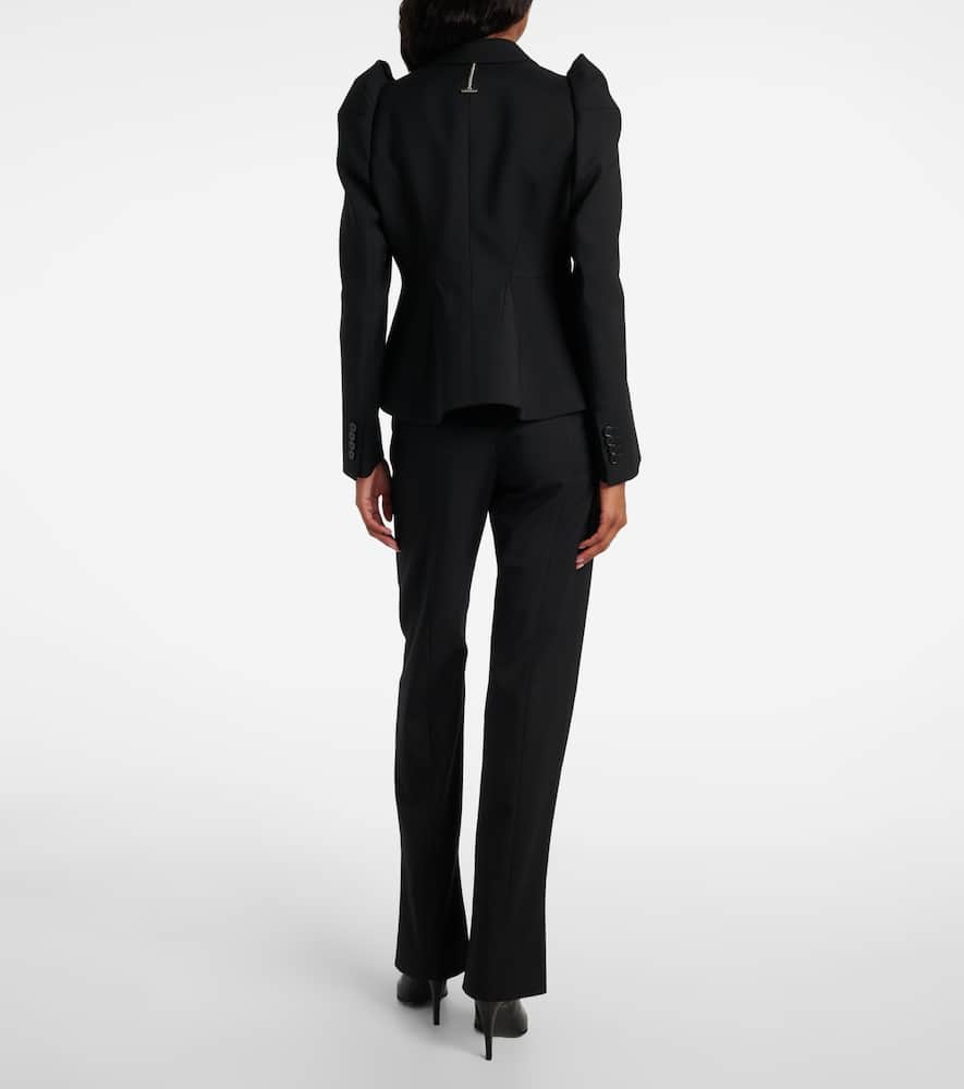 Alexander Mcqueen Mcqueen Pleated Puff Shoulder Stretch Wool Crop Jacket In Black