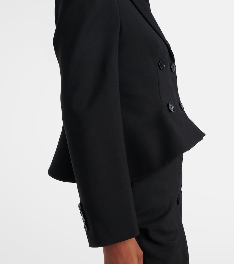 Alexander Mcqueen Mcqueen Pleated Puff Shoulder Stretch Wool Crop Jacket In Black