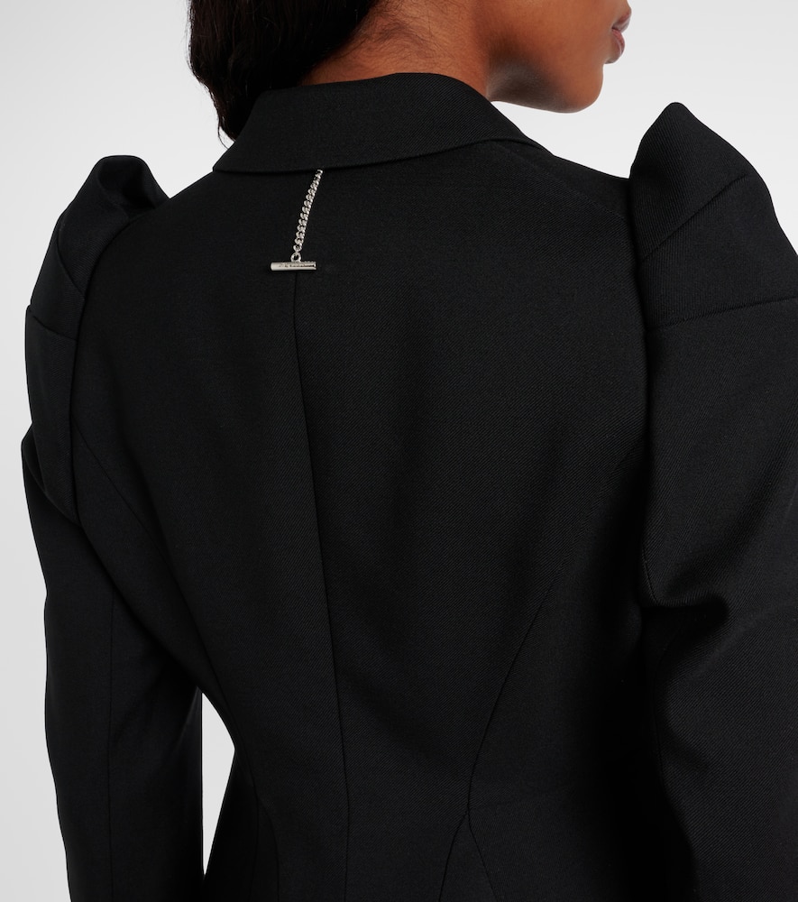 Alexander Mcqueen Mcqueen Pleated Puff Shoulder Stretch Wool Crop Jacket In Black