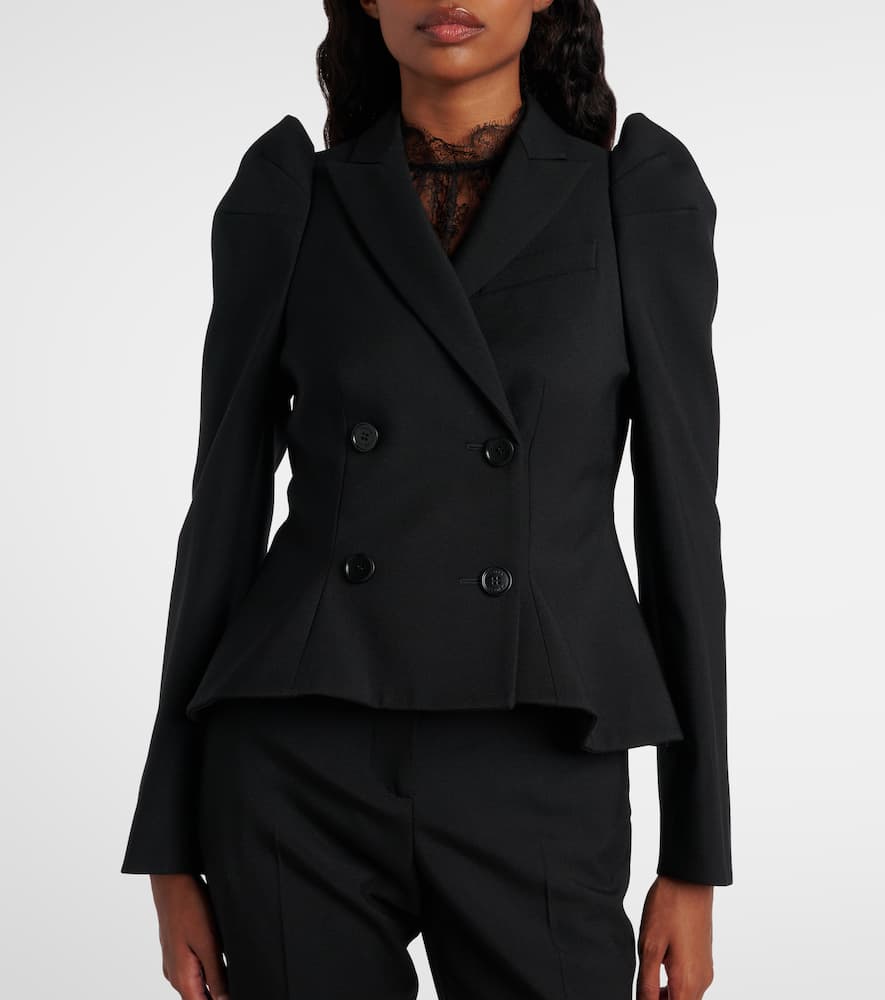 Alexander Mcqueen Mcqueen Pleated Puff Shoulder Stretch Wool Crop Jacket In Black