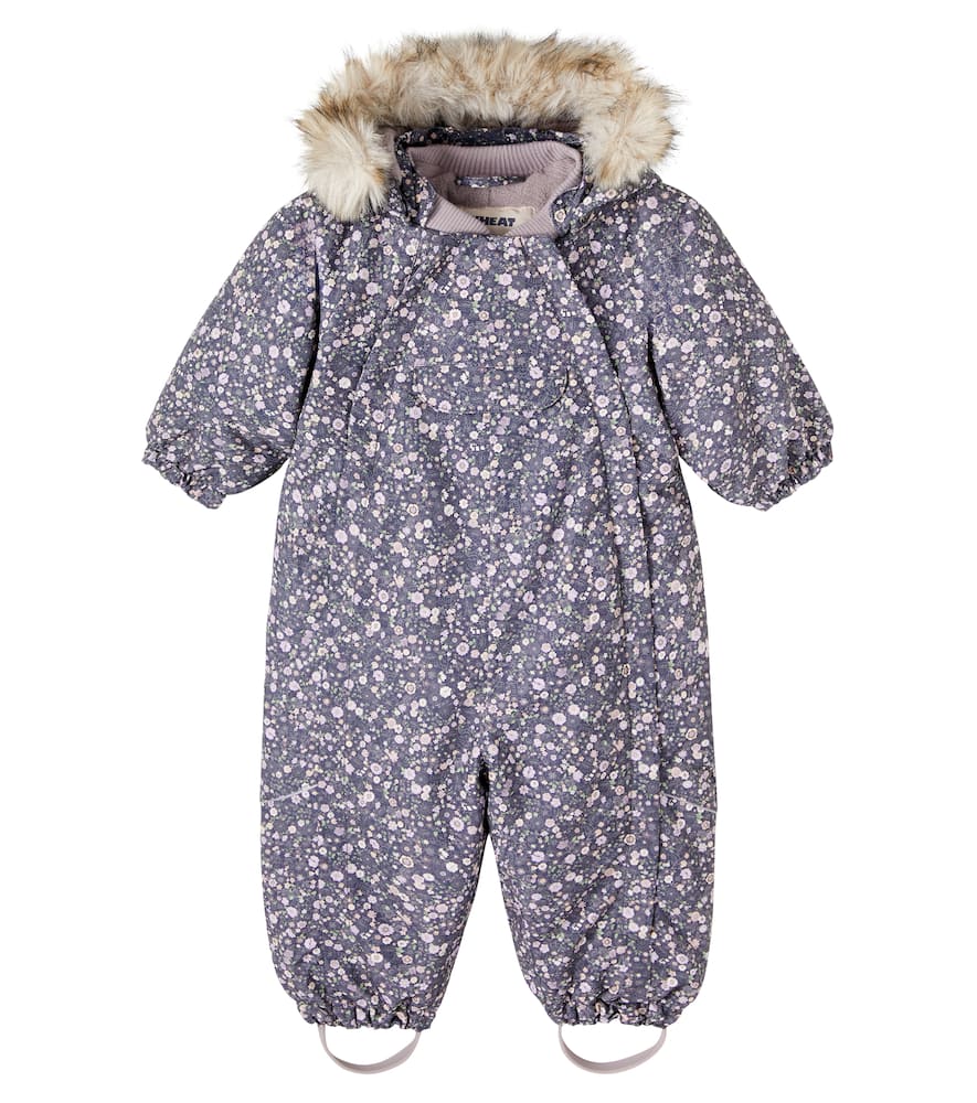 Wheat Baby Nickie Floral Hooded Snowsuit In Blue
