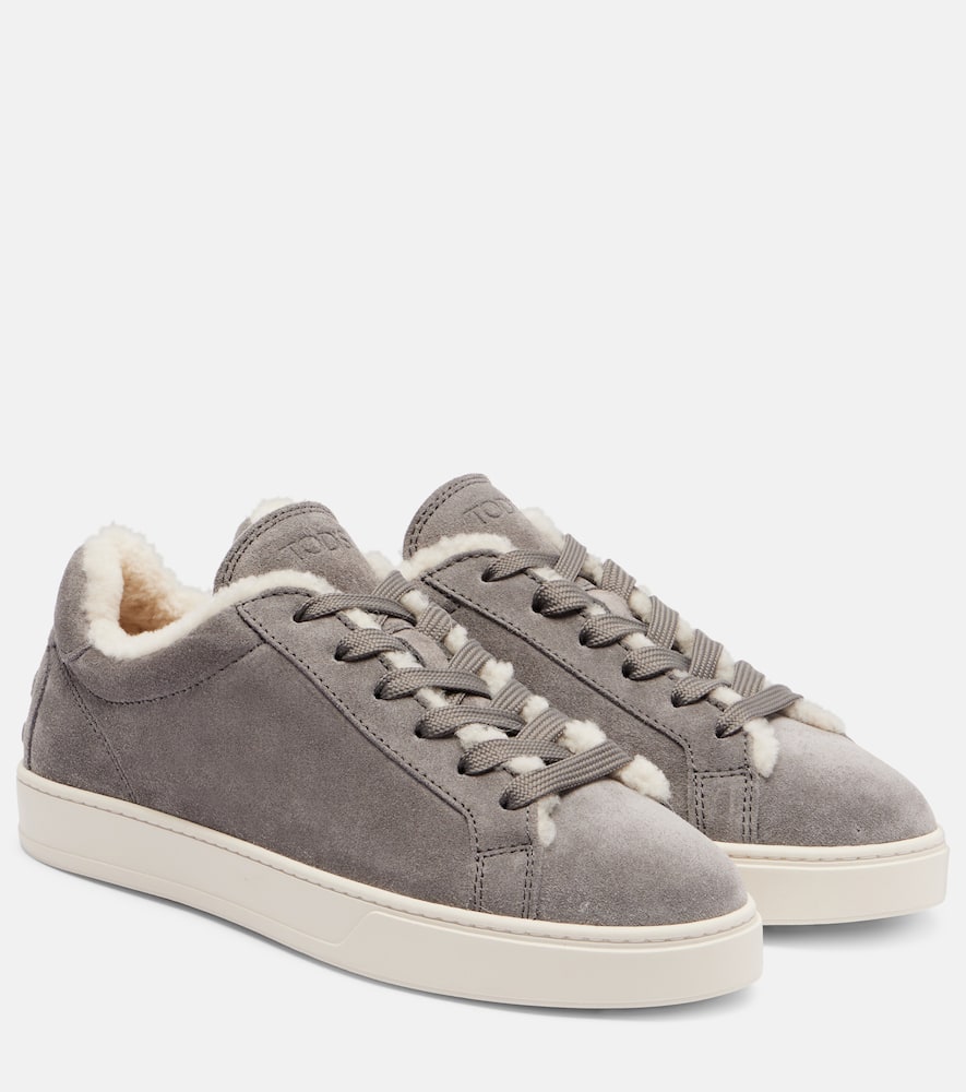 Tod's Classic Shearling-lined Suede Sneakers In Gray
