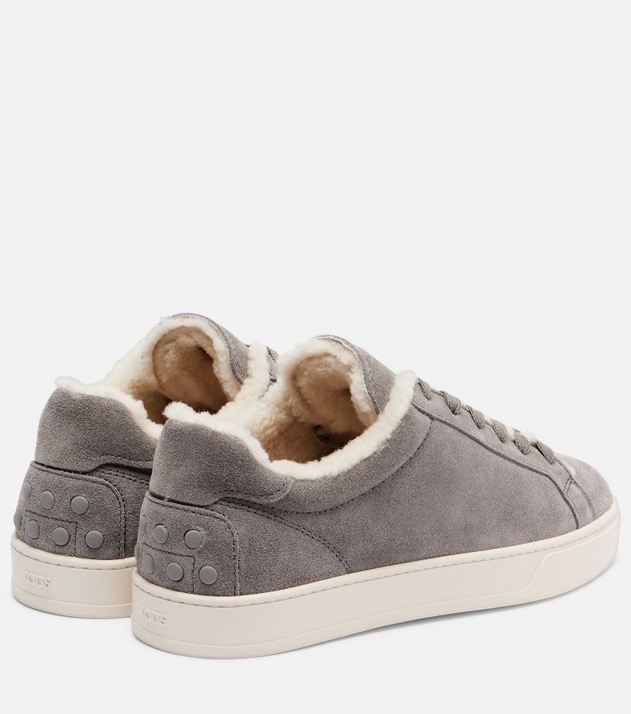 Tod's Classic Shearling-lined Suede Sneakers In Gray
