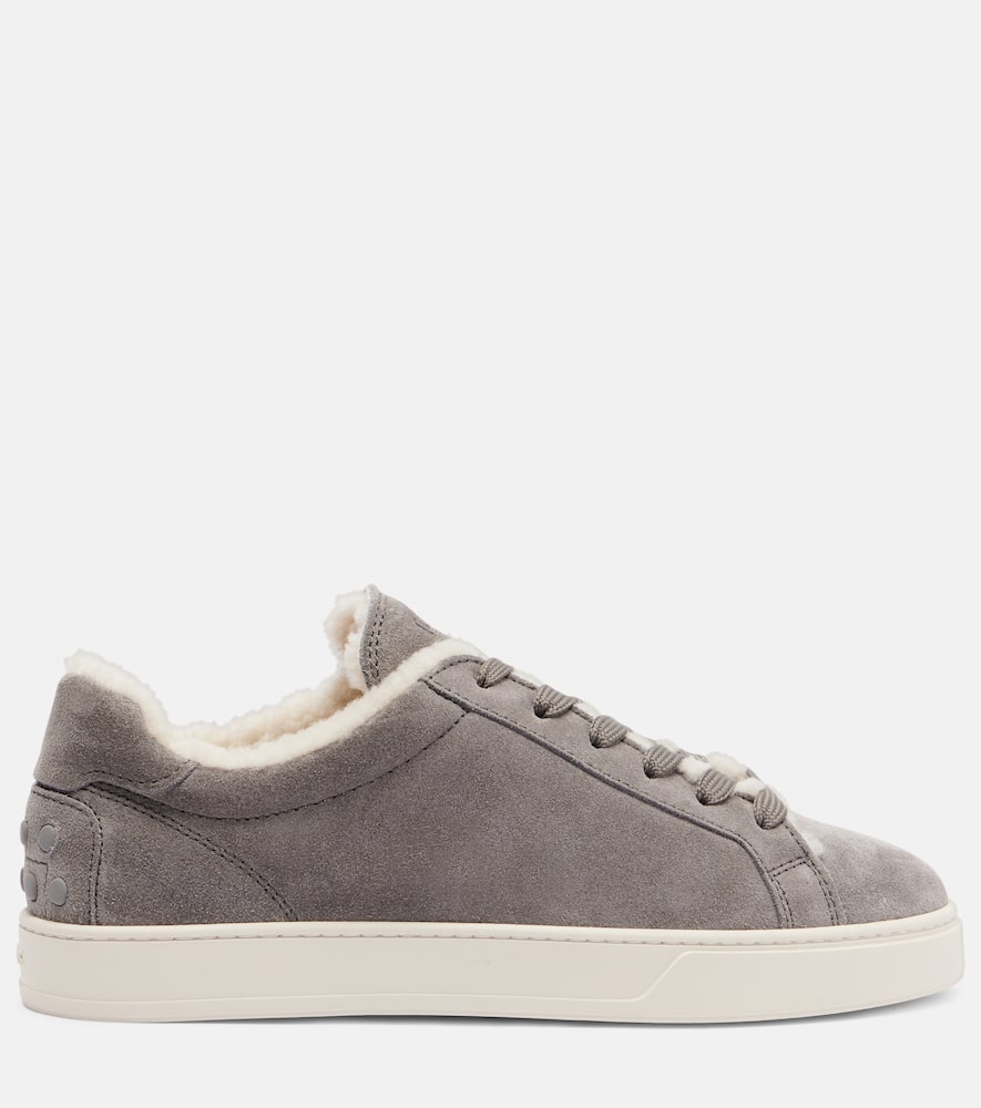 Tod's Classic Shearling-lined Suede Sneakers In Gray
