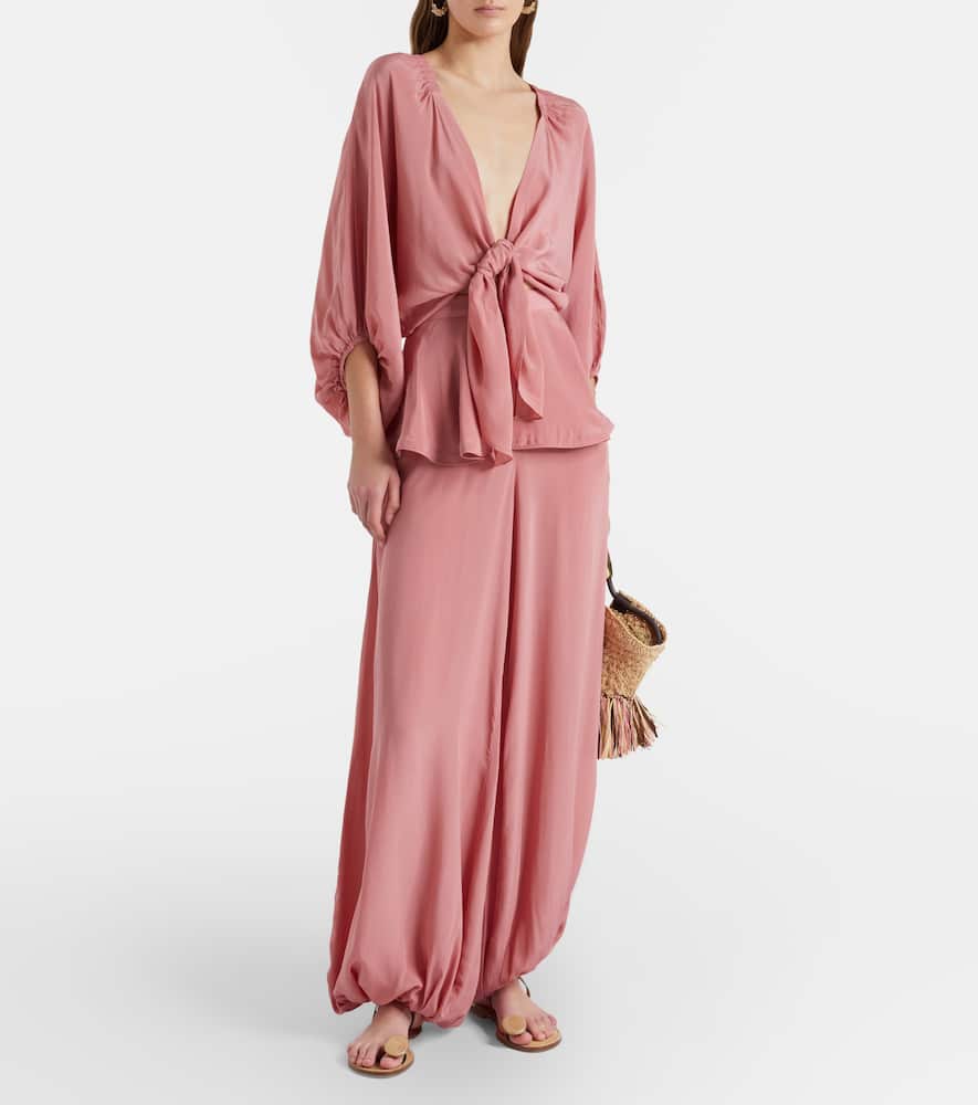 Adriana Degreas Solid Peplum Balloon Pants In Pink