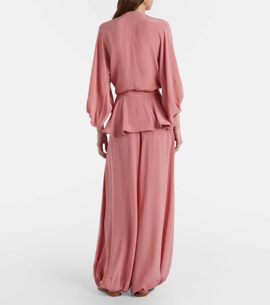 Adriana Degreas Solid Peplum Balloon Pants In Pink